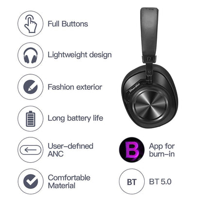 BLUEDIO T7+ Bluetooth Headset Noise Cancelling Wireless On Ear Headphones with Face Recognition SD Card Slot