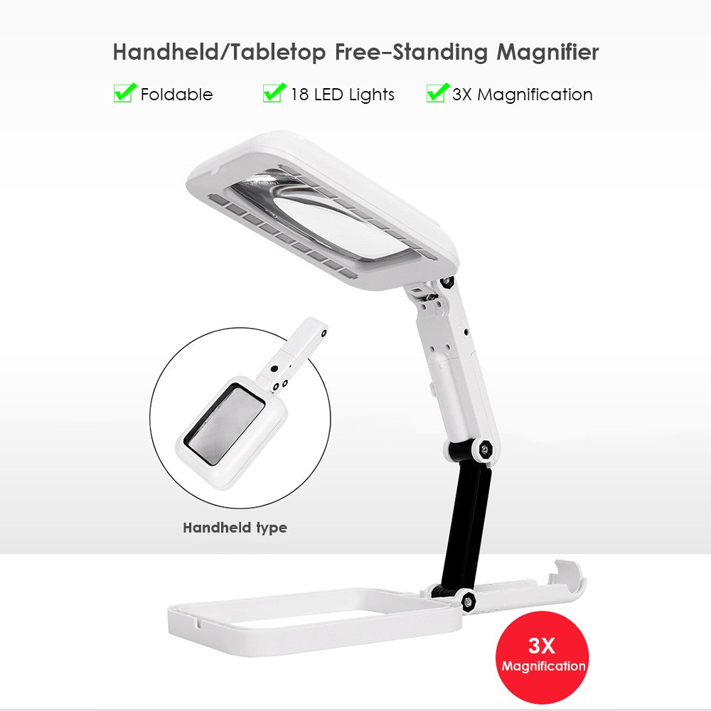 Handheld Large Reading Magnifier 3X Desktop Lighted Magnifying Glass with Cold and Warm Lights for Hobby Crafts Tasks