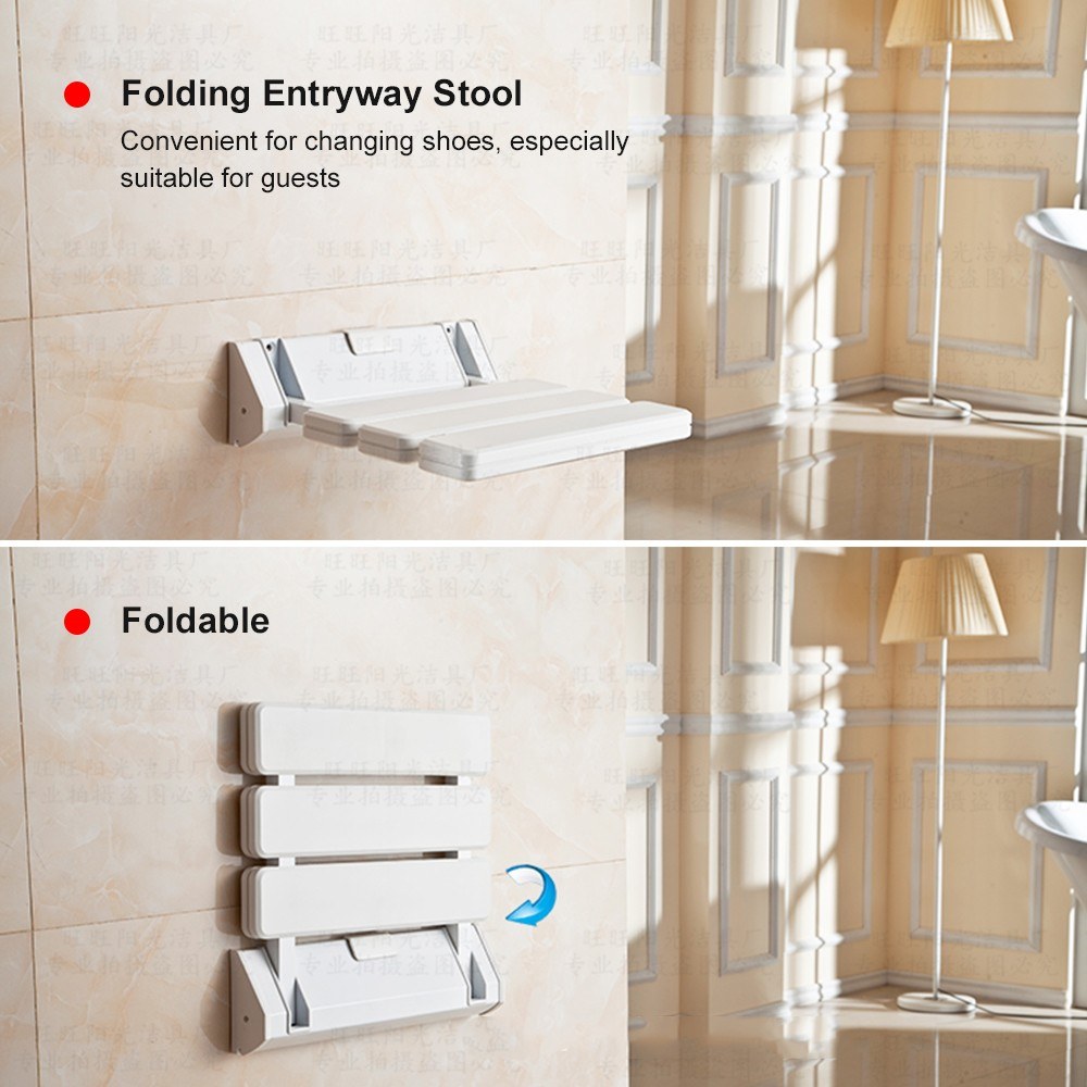 Wall Mounted Bathroom Bathtub Safety Stool Chair Folding Shower Seat, Load of 220 lbs