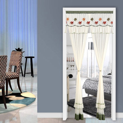 Embroidery Semi Sheer Curtain Double Layer Anti-mosquito Window Curtain for Kitchen Bedroom and Living Room