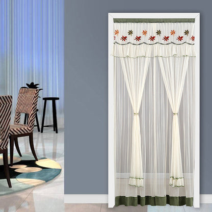 Embroidery Semi Sheer Curtain Double Layer Anti-mosquito Window Curtain for Kitchen Bedroom and Living Room