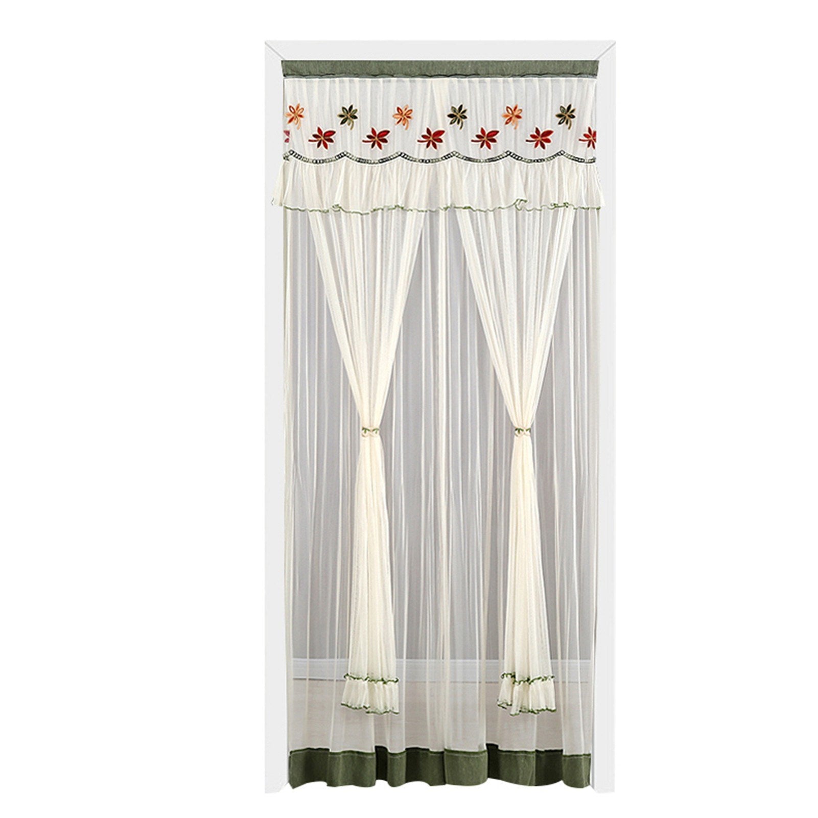 Embroidery Semi Sheer Curtain Double Layer Anti-mosquito Window Curtain for Kitchen Bedroom and Living Room