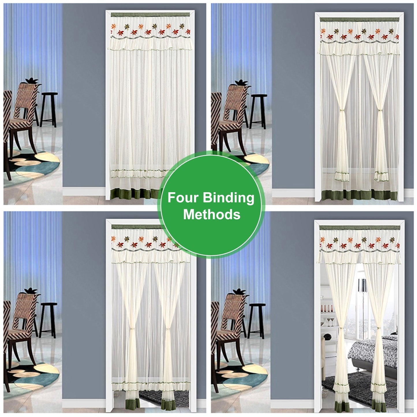 Embroidery Semi Sheer Curtain Double Layer Anti-mosquito Window Curtain for Kitchen Bedroom and Living Room