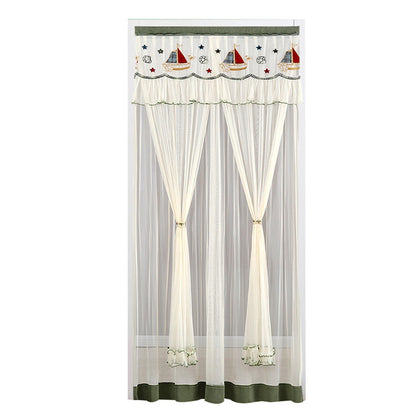 Embroidery Semi Sheer Curtain Double Layer Anti-mosquito Window Curtain for Kitchen Bedroom and Living Room