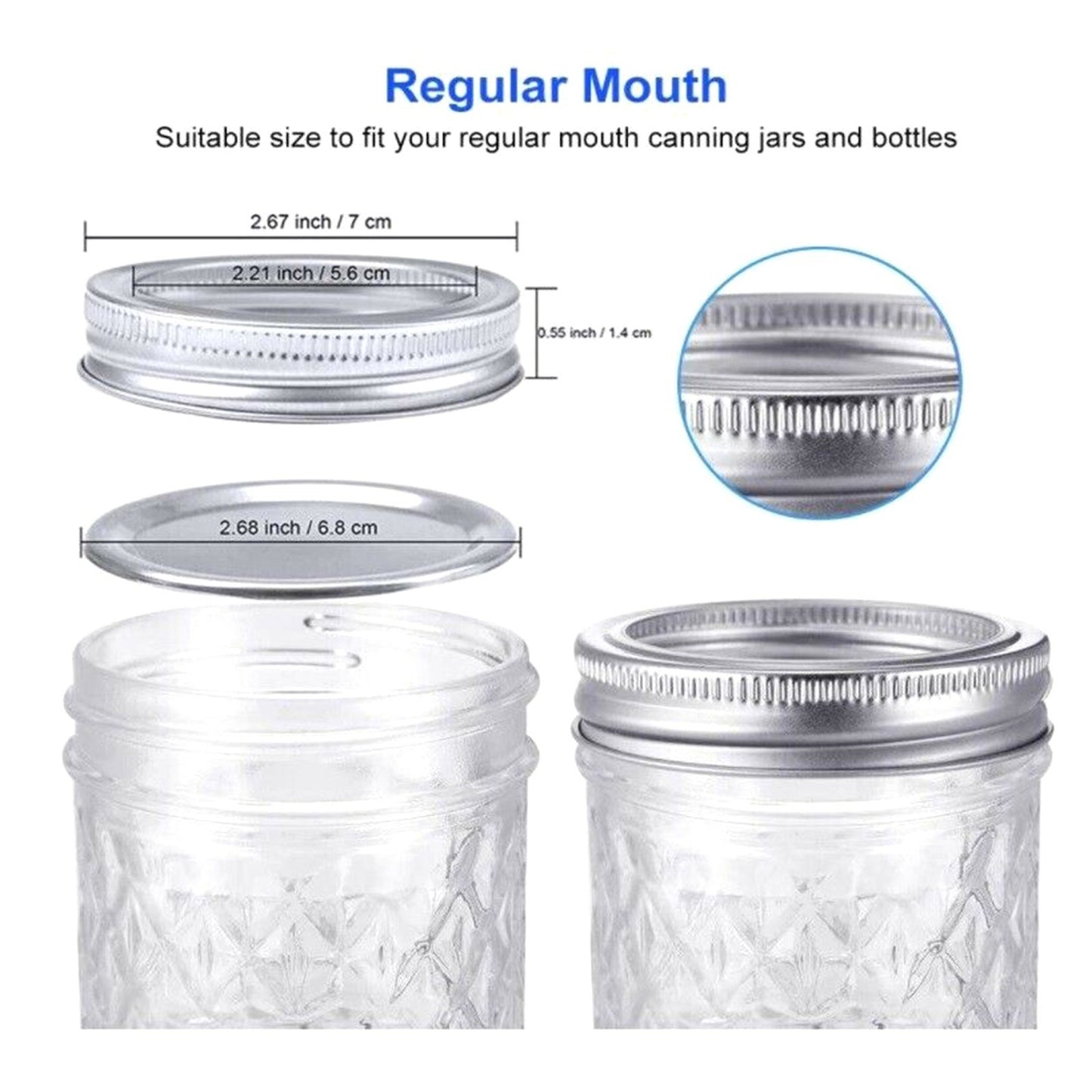 48PCS Canning Lids and Bands for Regular Mouth 70mm Jar Rings Split Type Leak Proof Metal Mason Jar Lids