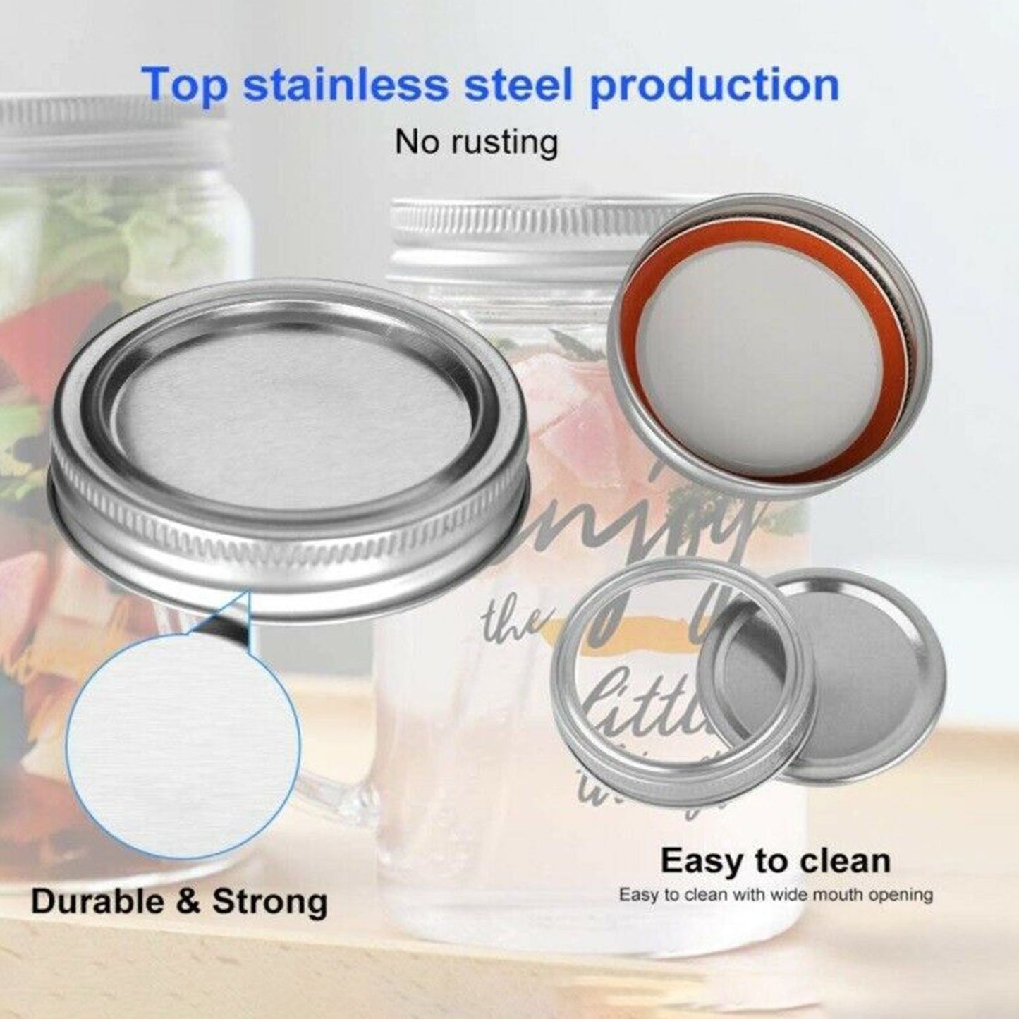 48PCS Canning Lids and Bands for Regular Mouth 70mm Jar Rings Split Type Leak Proof Metal Mason Jar Lids