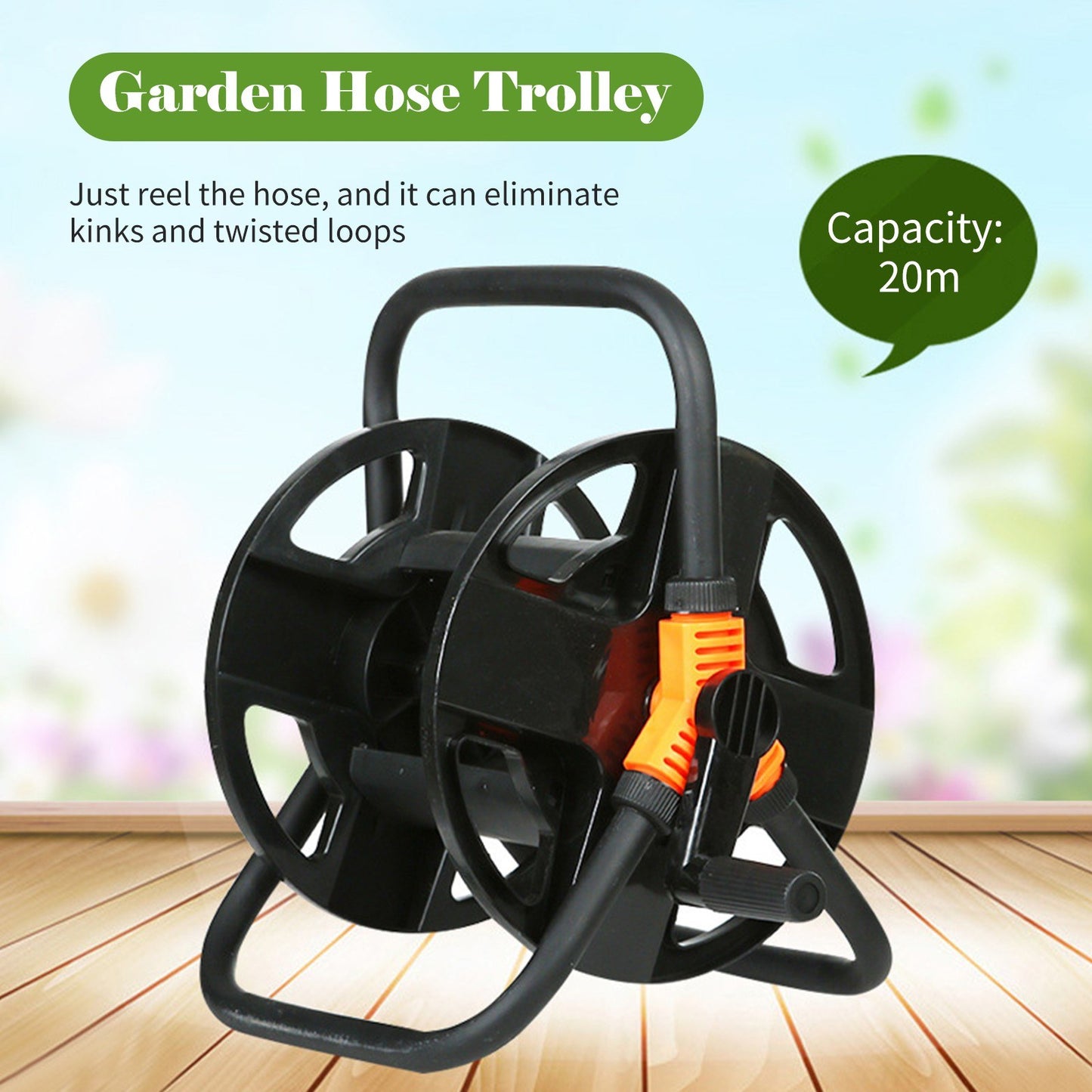 Garden Watering Trolley 20m Empty Hose Trolley Storage Car Washer Tool for Garden Camping Balcony