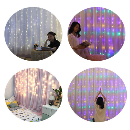 10 X 10FT 300 LEDs Curtain String Lights 8 Modes Adjustable Fairy Lights Christmas Decorative Hanging Lights Copper Wire Waterfall Lights with Remote Control