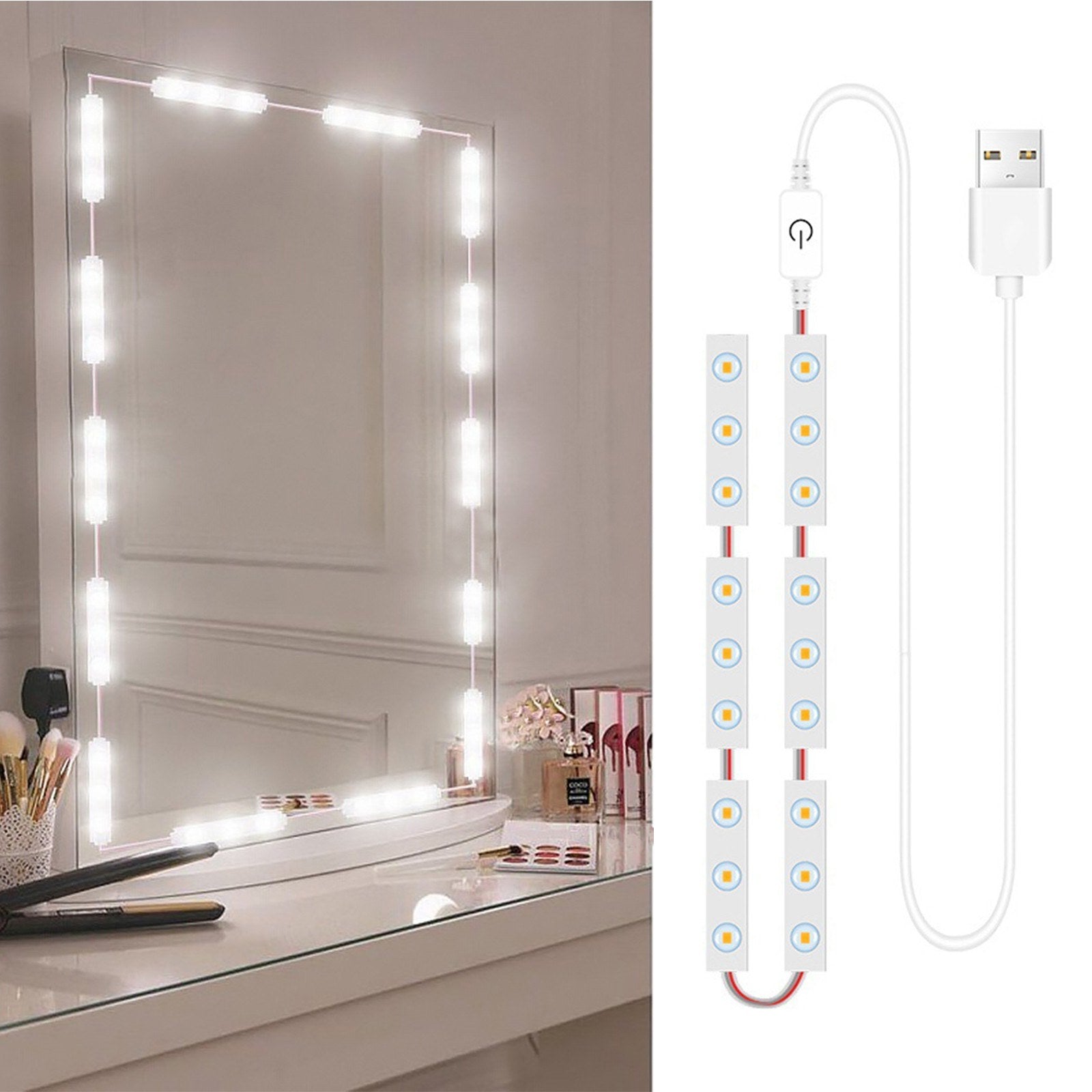 LED Makeup Mirror Lights DIY, LED Vanity Makeup Lamp for Dressing Table Mirror Bath Mirror Lamps with USB Power Cable