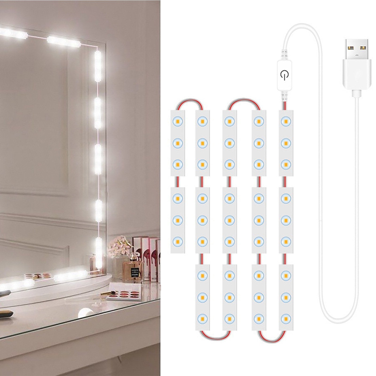 LED Makeup Mirror Lights DIY, LED Vanity Makeup Lamp for Dressing Table Mirror Bath Mirror Lamps with USB Power Cable