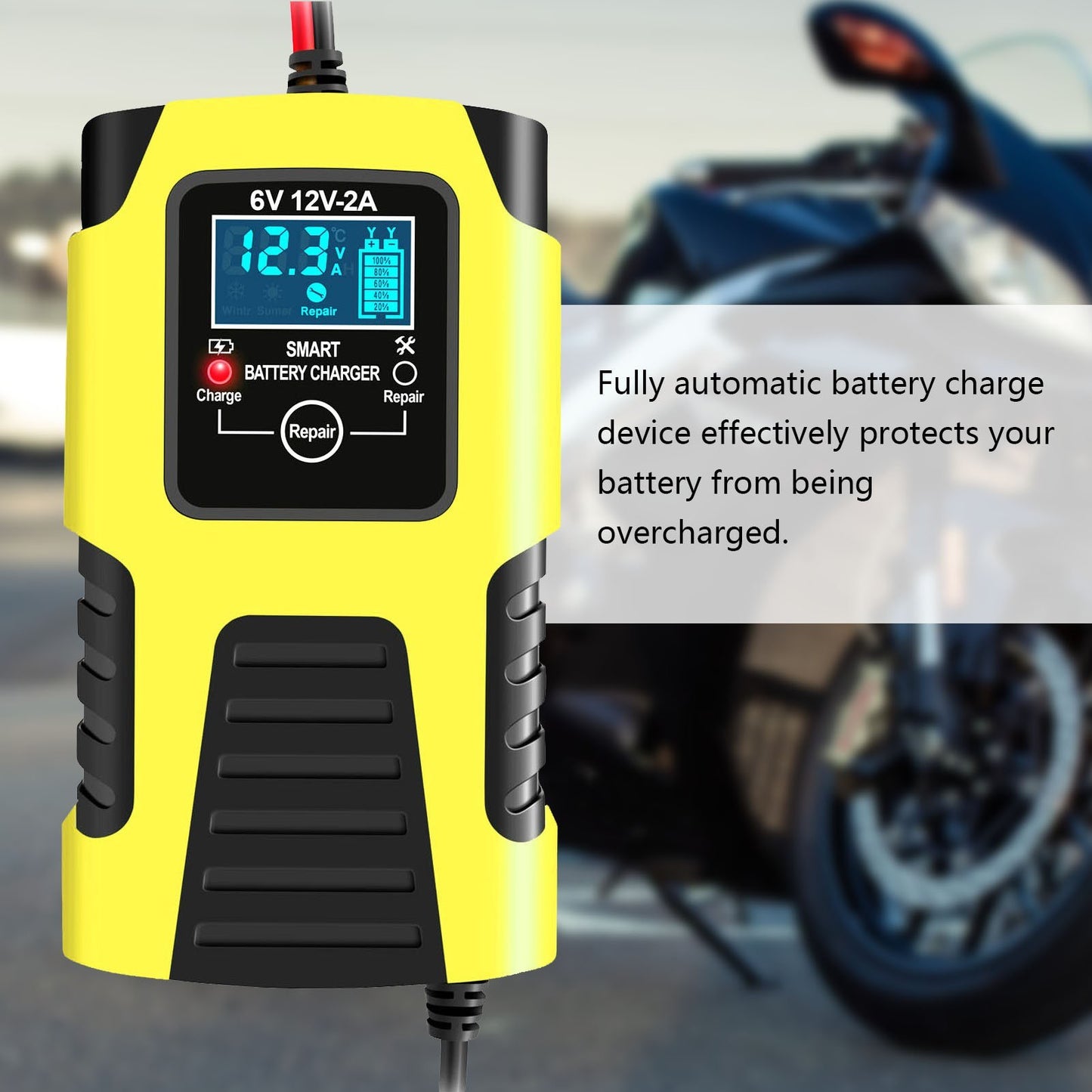 Motorcycle Smart Battery Charger 6V/2A 12V/2A Automatic Trickle Battery Charger Battery Maintainer Battery Desulfator