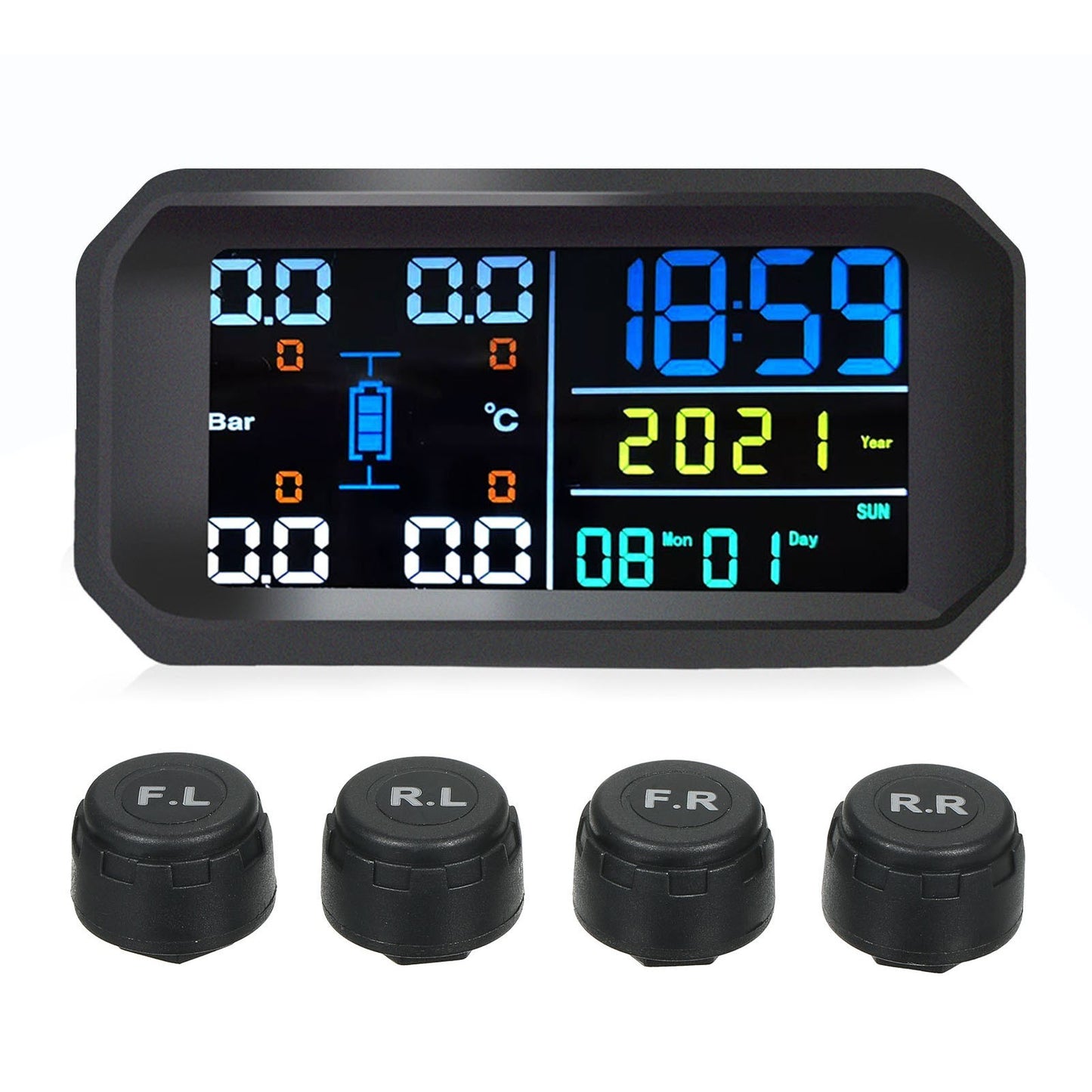 Tire Pressure Monitoring System Colored Screen Wireless LCD Display External Sensors