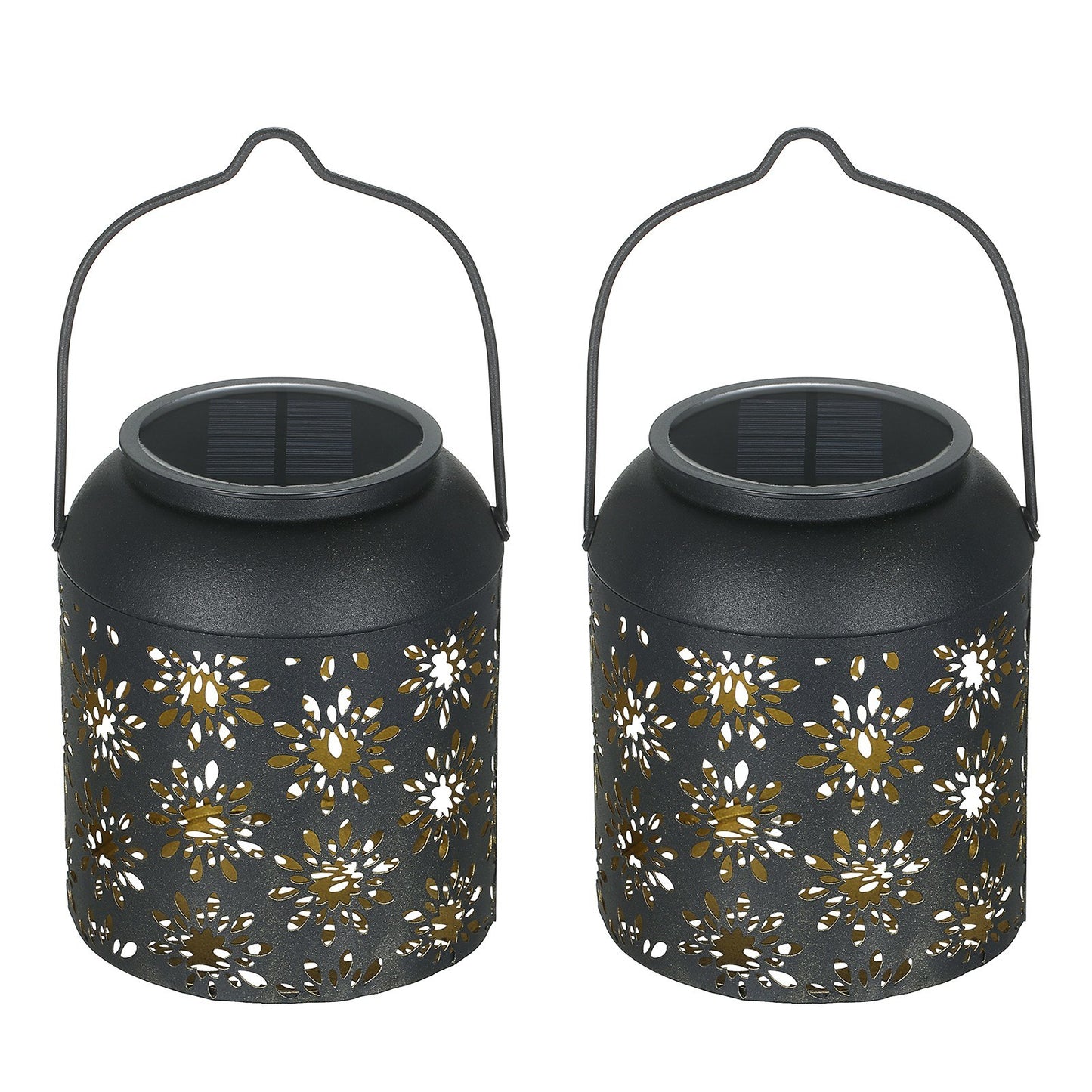 TOMSHINE 2Pcs/Pack Solar Lantern Outdoor Hanging Light Retro Metal Decorative Light Hollowed Out Flower Pattern Garden Landscape Lighting