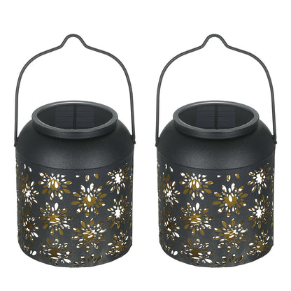 TOMSHINE 2Pcs/Pack Solar Lantern Outdoor Hanging Light Retro Metal Decorative Light Hollowed Out Flower Pattern Garden Landscape Lighting