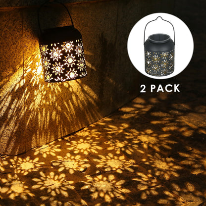 TOMSHINE 2Pcs/Pack Solar Lantern Outdoor Hanging Light Retro Metal Decorative Light Hollowed Out Flower Pattern Garden Landscape Lighting