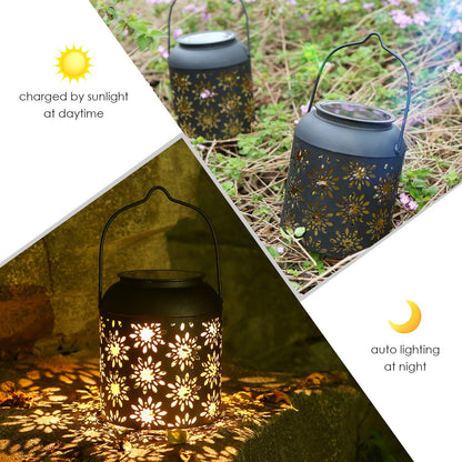 TOMSHINE 2Pcs/Pack Solar Lantern Outdoor Hanging Light Retro Metal Decorative Light Hollowed Out Flower Pattern Garden Landscape Lighting