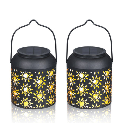 TOMSHINE 2Pcs/Pack Solar Lantern Outdoor Hanging Light Retro Metal Decorative Light Hollowed Out Flower Pattern Garden Landscape Lighting