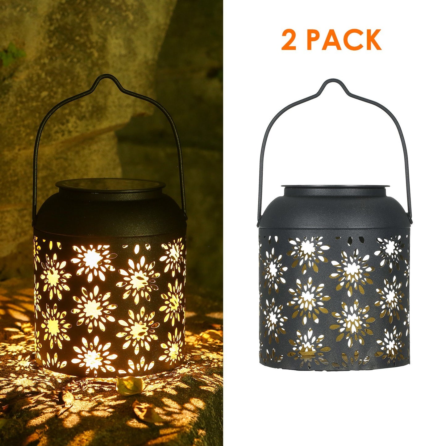 TOMSHINE 2Pcs/Pack Solar Lantern Outdoor Hanging Light Retro Metal Decorative Light Hollowed Out Flower Pattern Garden Landscape Lighting