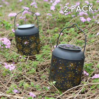 TOMSHINE 2Pcs/Pack Solar Lantern Outdoor Hanging Light Retro Metal Decorative Light Hollowed Out Flower Pattern Garden Landscape Lighting