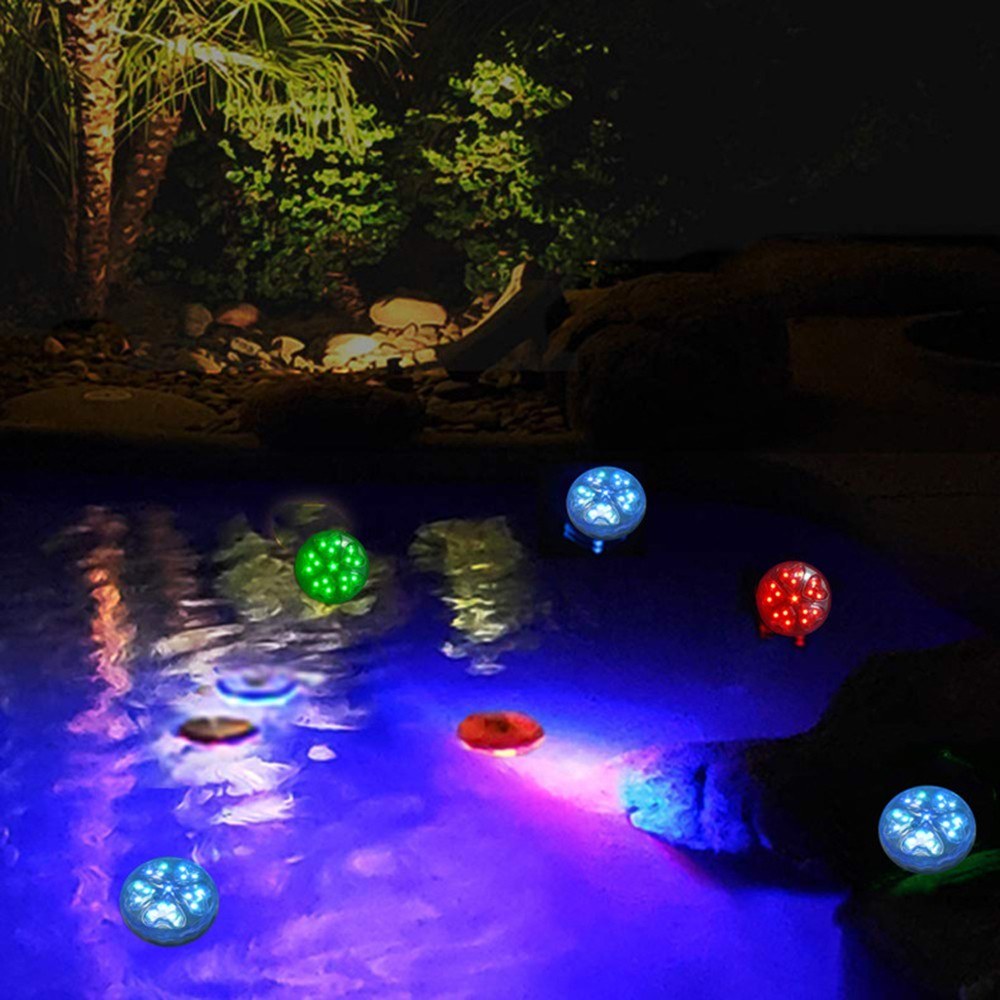 2Pcs Submersible LED Pool Light with IR Remote Control 13 Colors Changing Waterproof Underwater Light