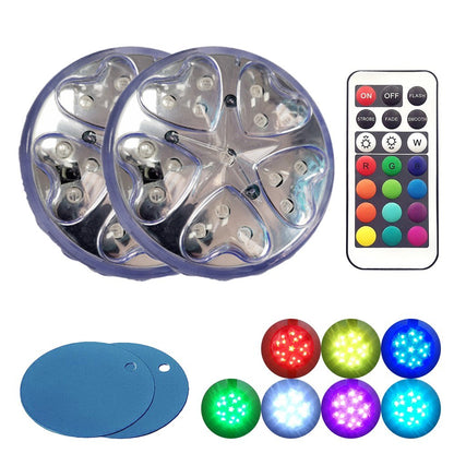 2Pcs Submersible LED Pool Light with IR Remote Control 13 Colors Changing Waterproof Underwater Light