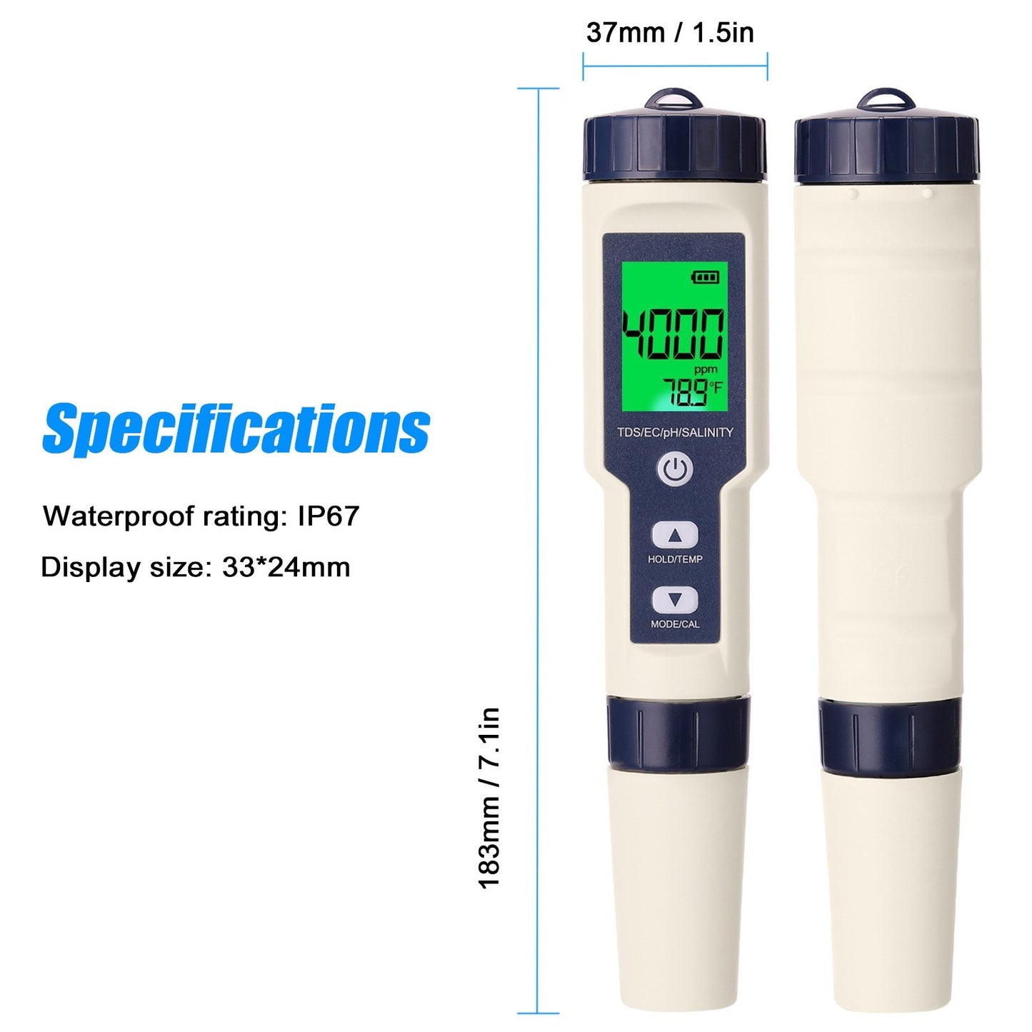 5 in 1 Professional Multi-parameter Testing Meter PH/EC/TDS/Salinity/Thermometer Digital Tester Water Quality Tester