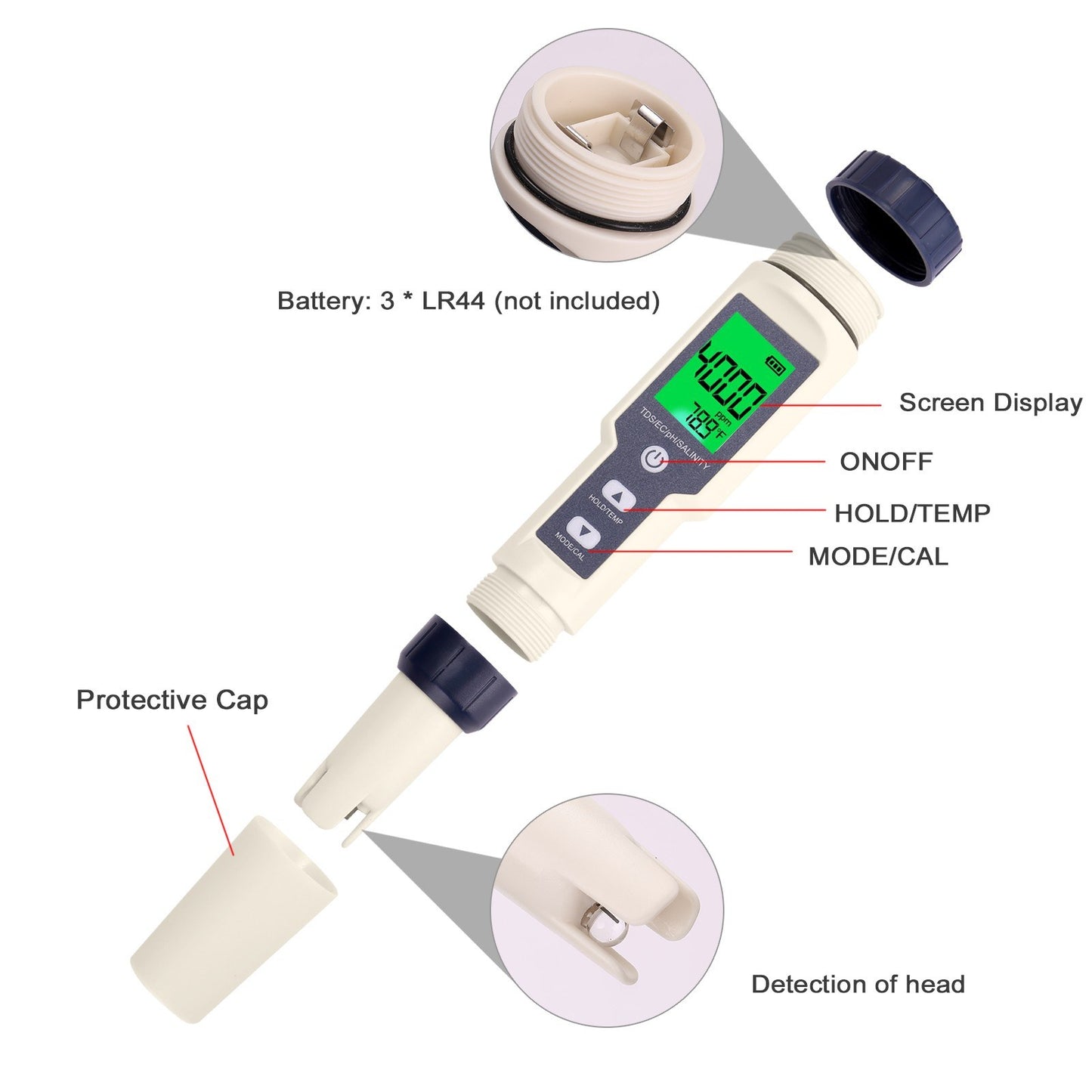 5 in 1 Professional Multi-parameter Testing Meter PH/EC/TDS/Salinity/Thermometer Digital Tester Water Quality Tester