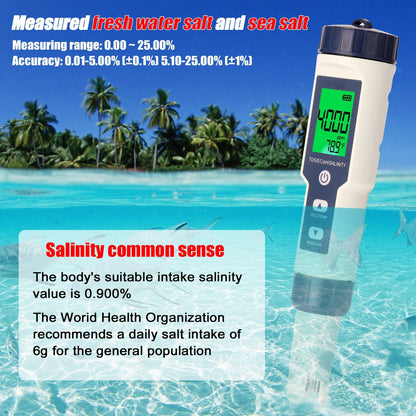 5 in 1 Professional Multi-parameter Testing Meter PH/EC/TDS/Salinity/Thermometer Digital Tester Water Quality Tester