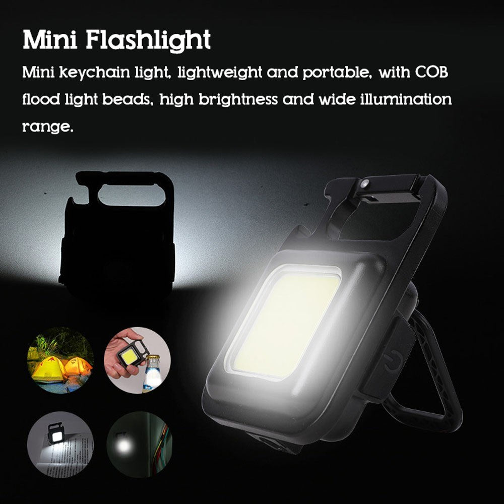 Mini LED Flashlight Portable Rechargeable Emergency Light COB Working Lamp 4 Light Modes Bottle Opener Magnet Base for Outdoor Camping Hiking Inspection