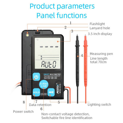 MESTEK MINI-S10 3.5 Inch LCD Screen Ultra-thin Intelligent Multimeter Portable Auto Range Digital Multimeter RMS AC/DC Voltage Resistance Meter