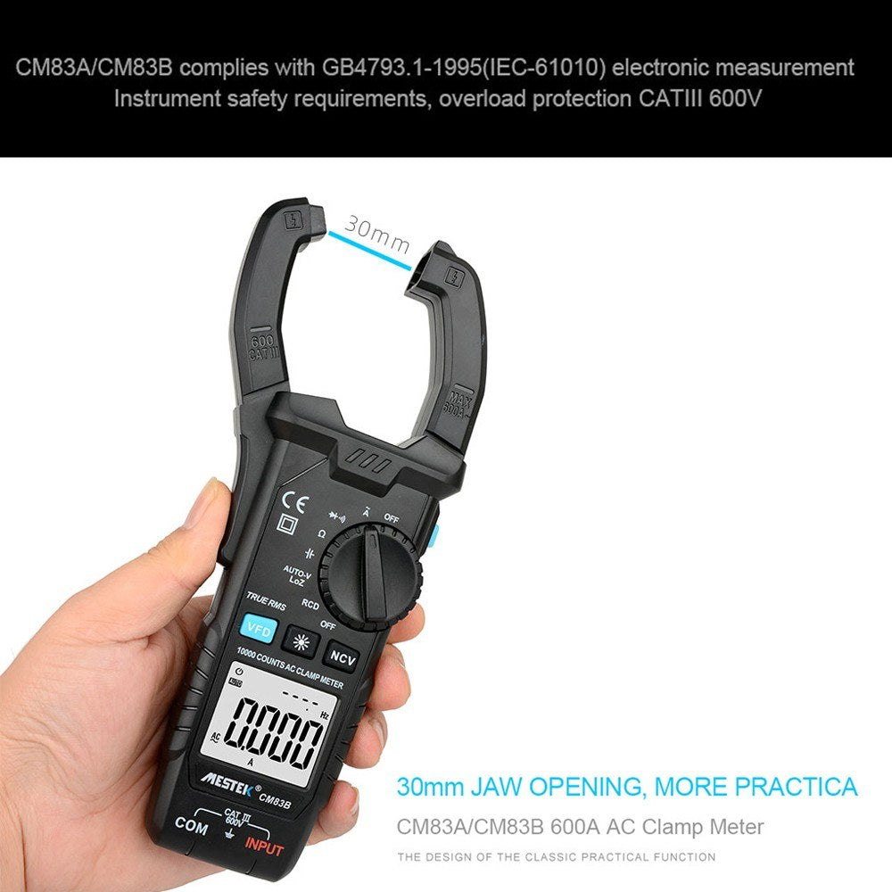 MESTEK Digital Clamp Meter 600A AC Current 600V AC/DC Voltage Capacitance Measurement Tester Multimeter Measurement Tool