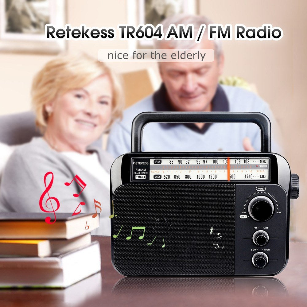 RETEKESS TR604 AM / FM Radio for the Elderly Portable Handle Design Two Band Radio Battery & AC Powered