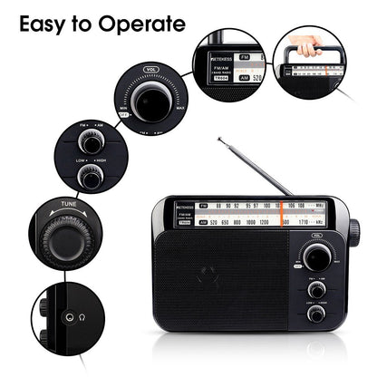 RETEKESS TR604 AM / FM Radio for the Elderly Portable Handle Design Two Band Radio Battery & AC Powered