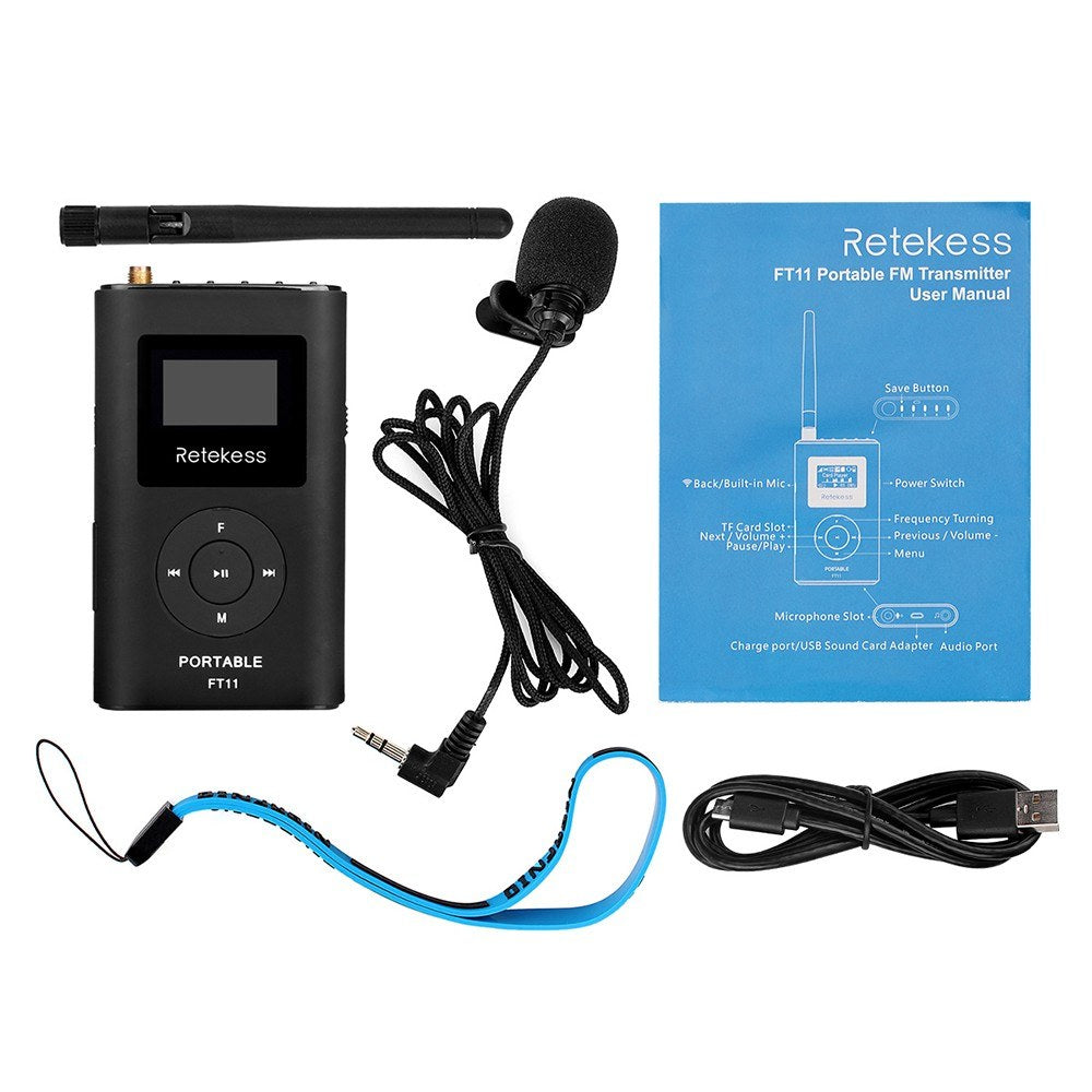 RETEKESS FT11 Handheld FM Transmitter Portable fashion MP3 Broadcast Radio AUX IN TF Card Slot 2000mAh Battery for Car Meeting Tour Guide