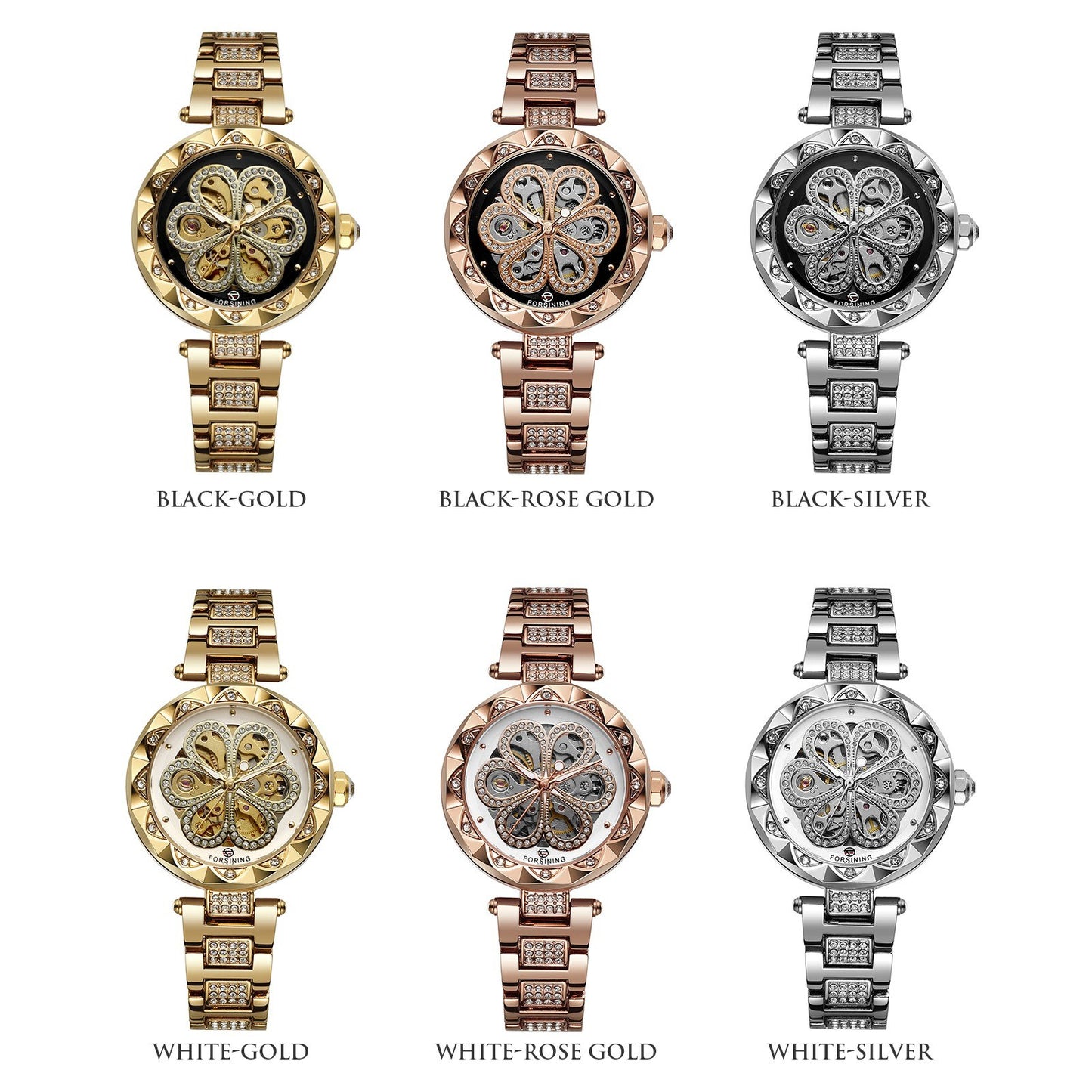 FORSINING Women&#39;s Watch Automatic Mechanical Watches with Stainless Steel Strap Classic Hollow Design Luminous Display Fashion Wristwatch