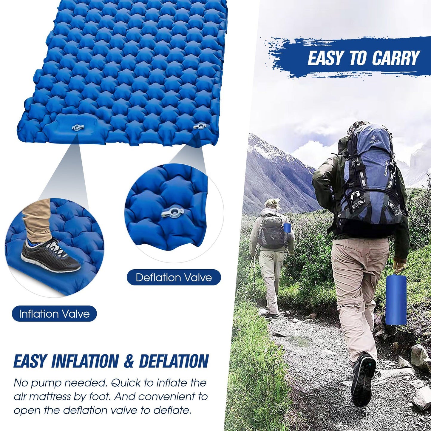 2 Person Lightweight Camping Mat Portable Air Mattress Waterproof Backpacking Sleeping Pad (No Pillow)