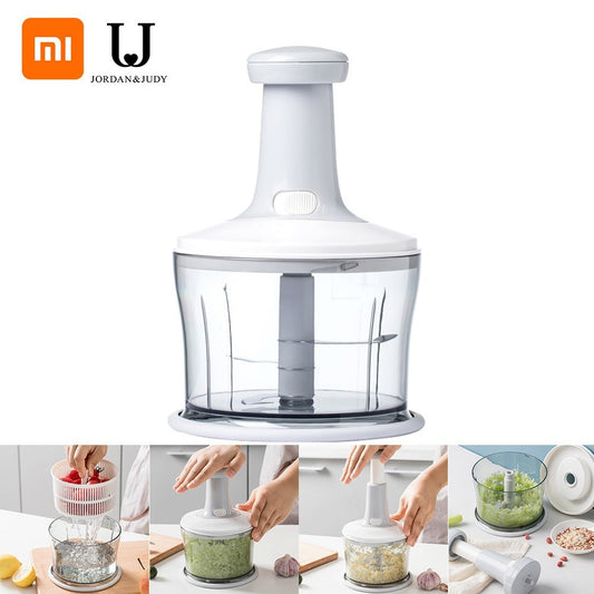 XIAOMI YOUPIN JORDON&amp;JUDY Hand-Powered Food Chopper Manual Food Processor Mechanism Cutter for Garlic Onion Vegetable Salad Pepper (BPA-free, No FDA Certification)