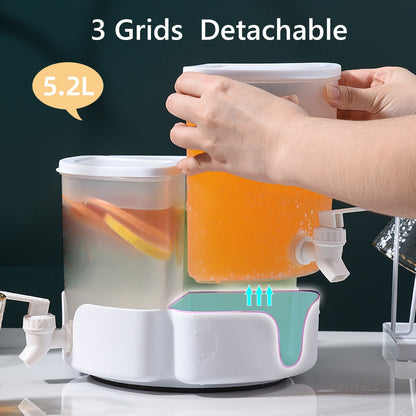 Three Grids Beverage Dispenser Ice Water Bucket Rotatable Cold Water Kettle Refrigerator Water Container with Faucet