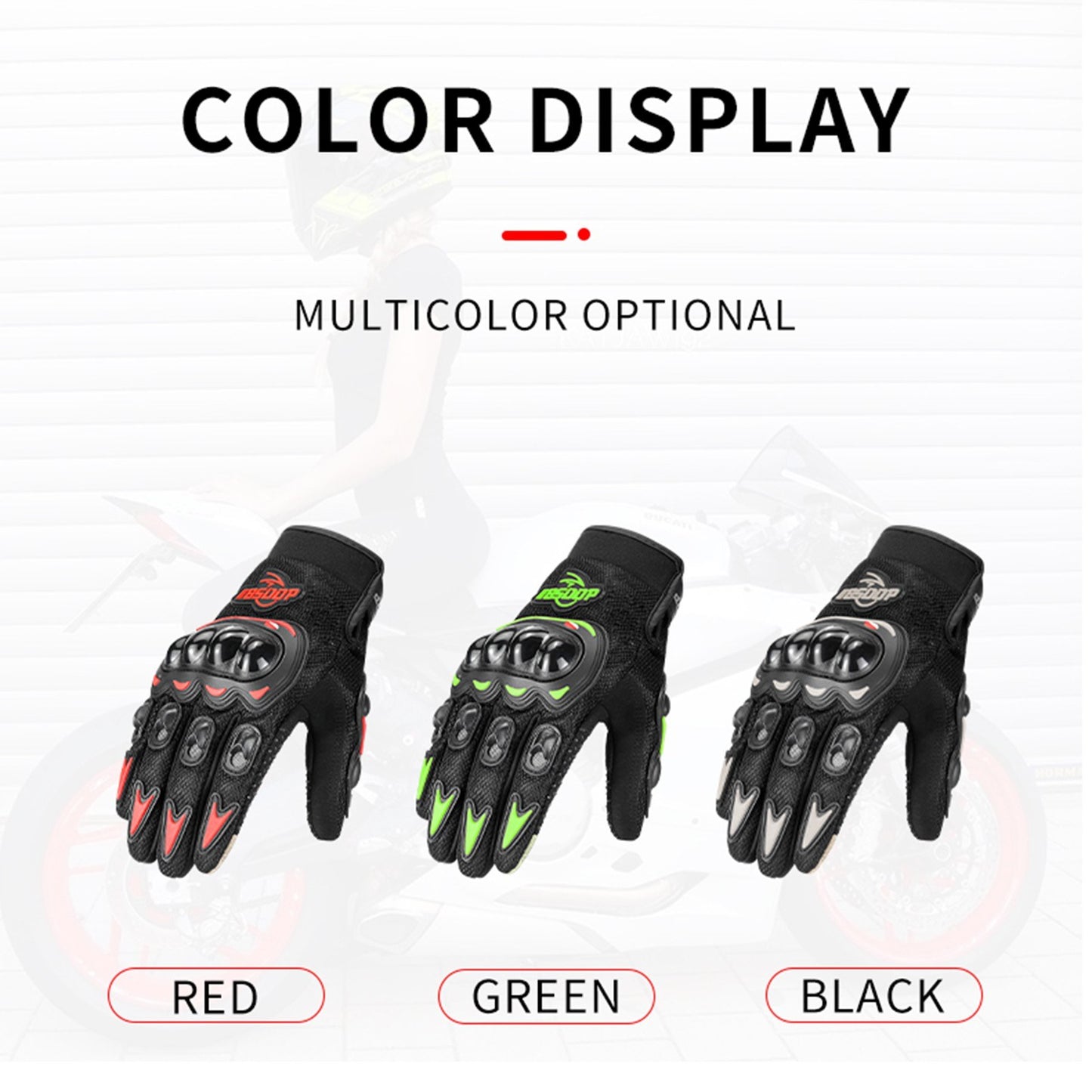 BSDDP 1 Pair Motorcycle Riding Gloves Anti-slip Anti-drop Breathable Full Finger Touch Screen Cycling Gloves