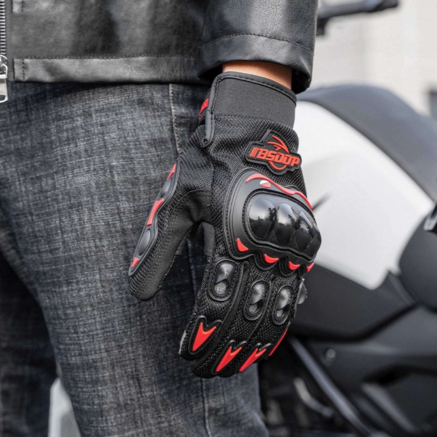 BSDDP 1 Pair Motorcycle Riding Gloves Anti-slip Anti-drop Breathable Full Finger Touch Screen Cycling Gloves