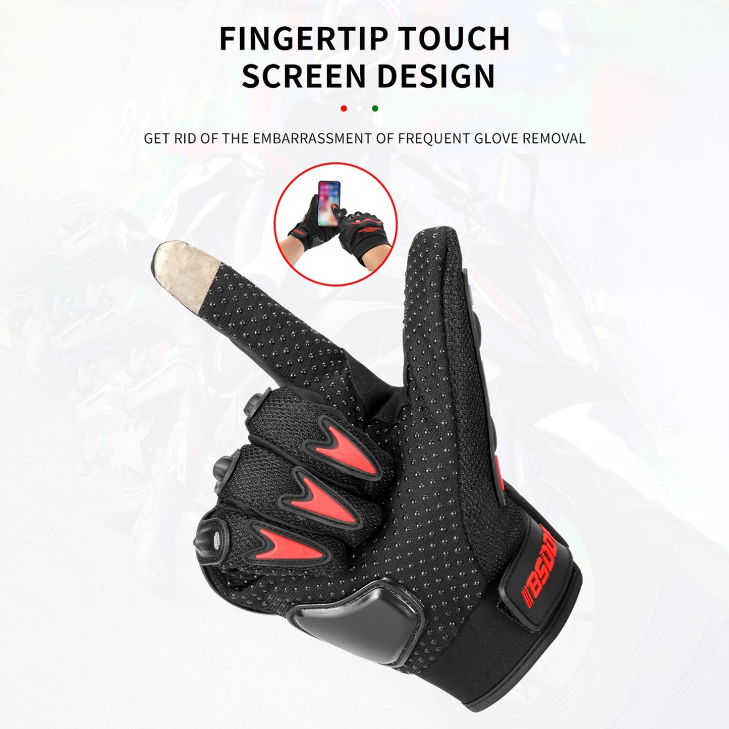 BSDDP 1 Pair Motorcycle Riding Gloves Anti-slip Anti-drop Breathable Full Finger Touch Screen Cycling Gloves