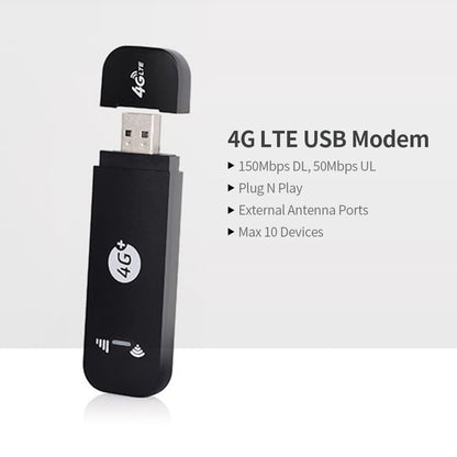 4G LTE USB Modem WiFi Dongle Mini Mobile WiFi Hotspot Router with SIM Card Slot 150Mbps DL 50Mbps UL Share Up to 10 WiFi Users