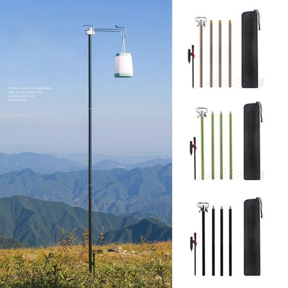 Portable Folding Aluminum Alloy Lamp Pole Adjustable Lantern Holder Rod with Storage Bag for Camping Hiking Fishing Backpacking