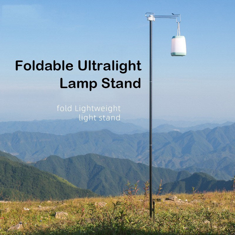 Portable Folding Aluminum Alloy Lamp Pole Adjustable Lantern Holder Rod with Storage Bag for Camping Hiking Fishing Backpacking