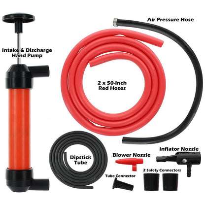 Safe Durable Multi-use Car Fuel Transfer Siphoning Pump Kit with Intake and Discharge Hand Pump for Gas Oil and Liquids