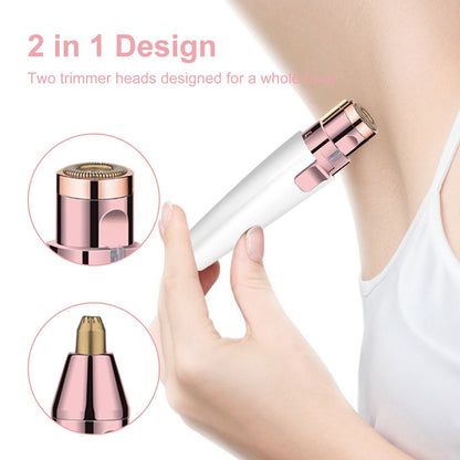 Facial Hair Remover Painless Hair Trimmer Lipstick Shape 2-in-1 Eyebrow Razor Ladies Electric Shaver Built-in Battery