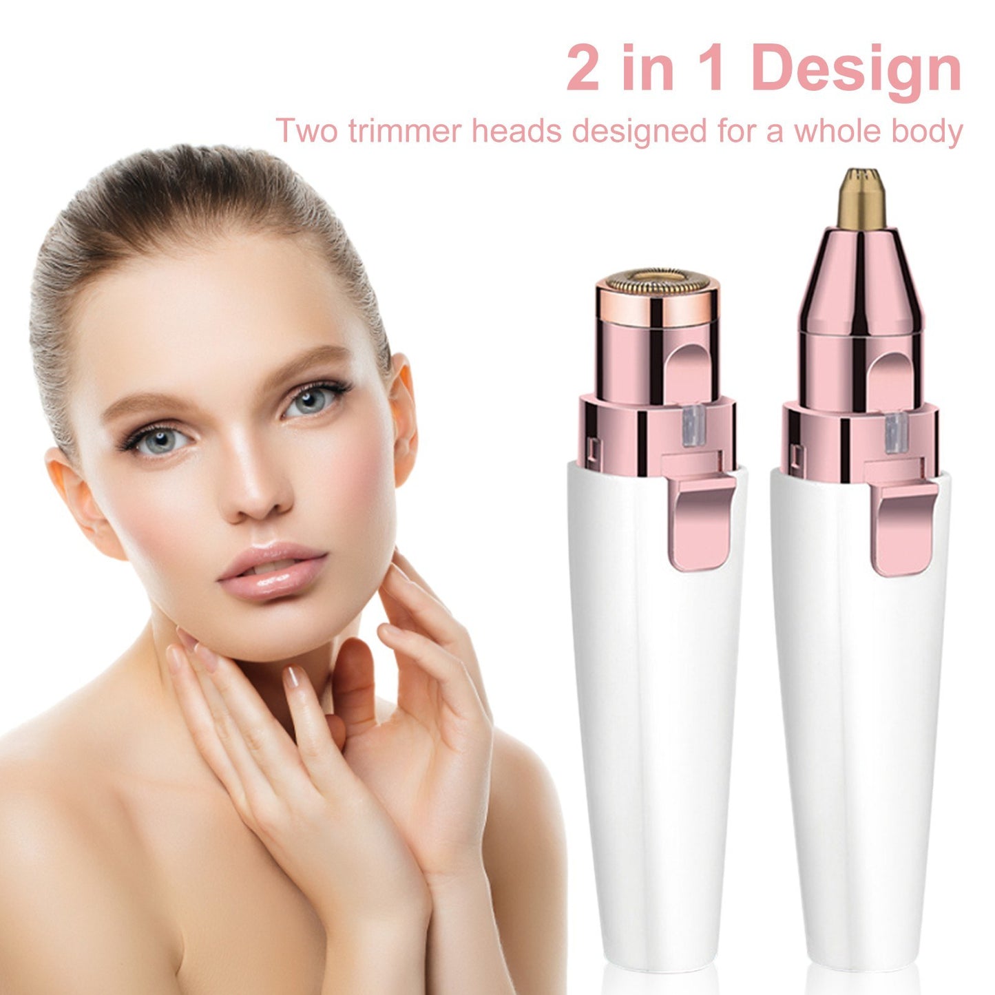 Facial Hair Remover Painless Hair Trimmer Lipstick Shape 2-in-1 Eyebrow Razor Ladies Electric Shaver Built-in Battery