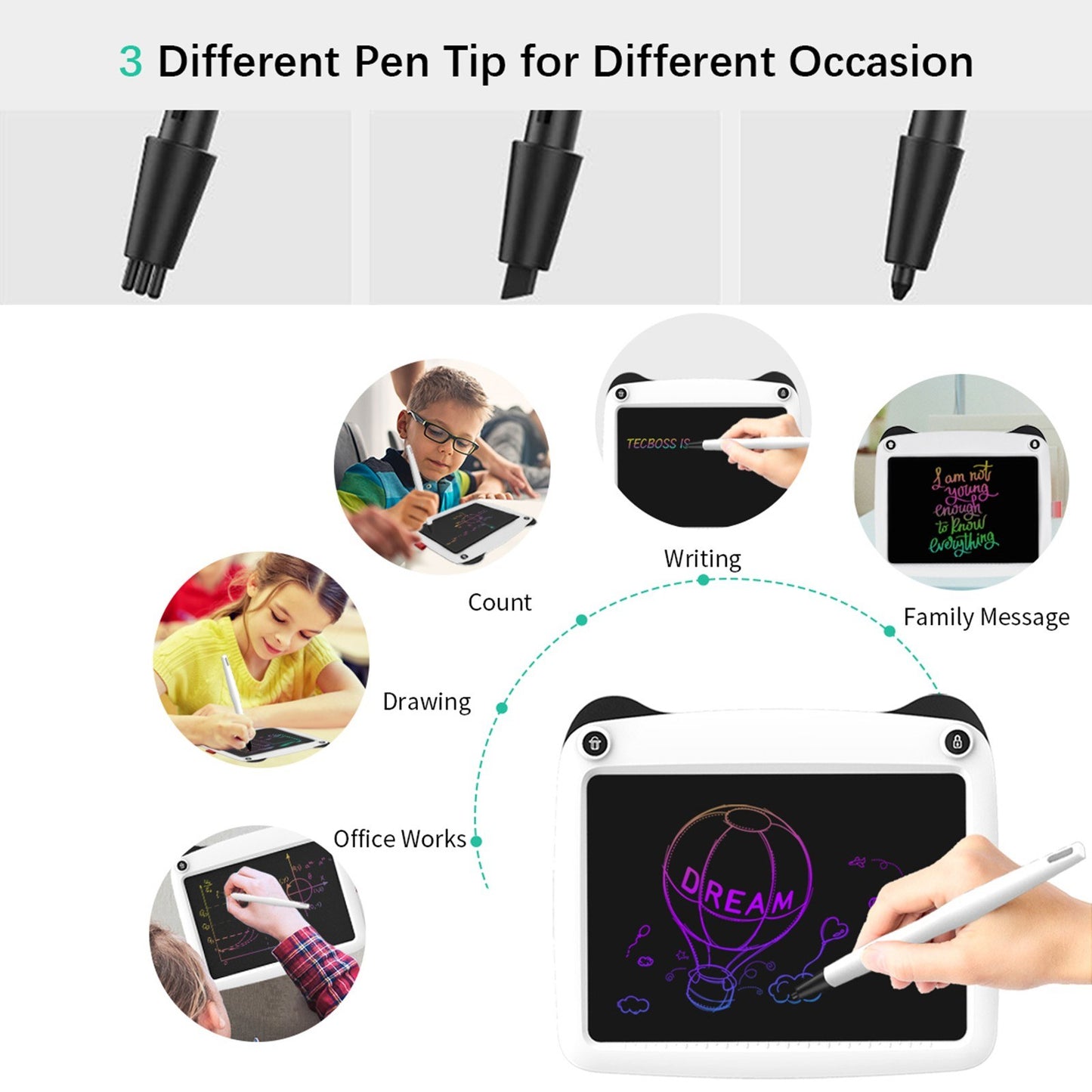 LCD Writing Tablet 9 Inch Colorful Screen Digital Electronic Graphics Tablet Handwriting Board with Stylus Lock Button Educational Toys