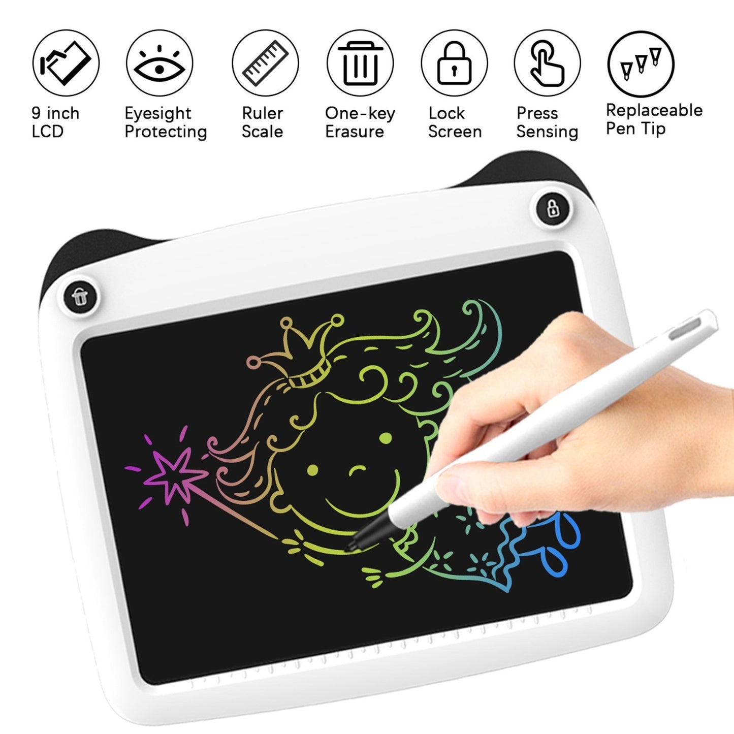 LCD Writing Tablet 9 Inch Colorful Screen Digital Electronic Graphics Tablet Handwriting Board with Stylus Lock Button Educational Toys