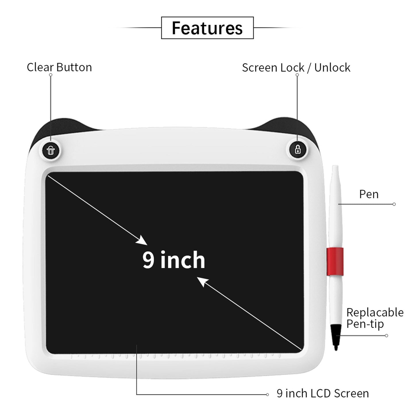 LCD Writing Tablet 9 Inch Colorful Screen Digital Electronic Graphics Tablet Handwriting Board with Stylus Lock Button Educational Toys